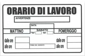 CARTELLO PVC ORARIO DI LAVORO CM 20X30