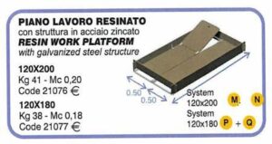 PIANO LAVORO C/BOTOLA E FERMAPIEDE SYSTEM 120X200